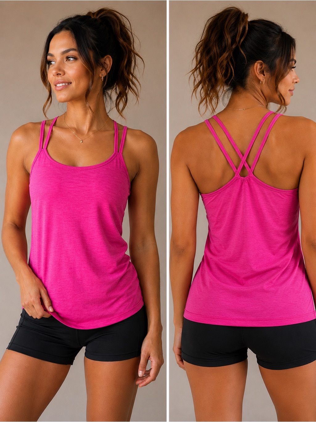 Sweaty Betty Hot Pink Strappy Back Tank Top Built-In Sports Bra Size Large Activ